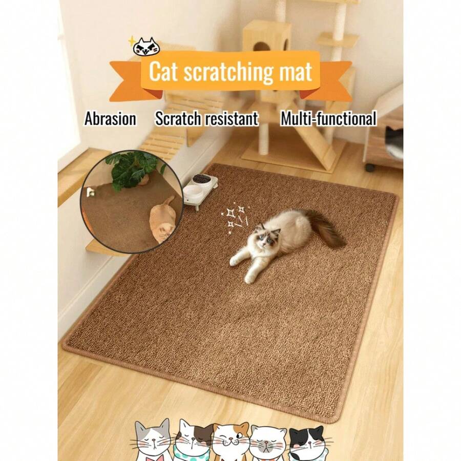 1片仿剑麻猫抓垫，可裁剪尺寸，防滑，菠萝图案，耐磨，易于清洁，防潮，带剑麻内衬，可用作猫爬架或玩具，保护猫爪。