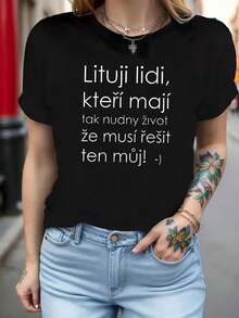 Talla Grande - Talla Grande - Camiseta drtida y directara mujer de talla grande | ¡Me pito a las personas que tienen vidas tan aburridas que tienen que lidiar con la mía! Estampado - Manga corta, cuello redondo, top casual de verano y primavera, camiseta llamativara outfi humorísticos, cuello redondo - Negro - Ver 2