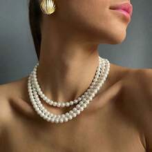 1pc Fashion Faux Pearl Triple Layer Necklace, Suitable For Important Occasions And Beach Parties - Multicolor - View 6