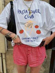 Camiseta de manga corta divertida y linda con estampado de letras y tomates, unisex, de algodón LSBY - Blanco - Ver 7