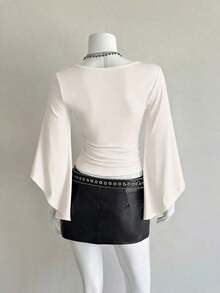 Camiseta ajustada con cuello en V profundo y mangas acampanadas sexy - Albaricoque - Ver 3