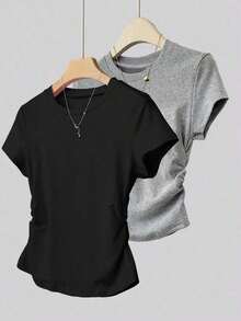 Set de 2 blusas de mujer para uso casual y deportivo de verano, color vino tinto y gris, aptas para uso al aire libre, en el hogar y en la oficina - Multicolor 5 - Ver 1