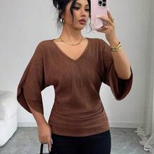 Women's Coffee Brown Textured Fabric V-Neck Loose Waist Ruched Design Elegant Classy Birthday Gift Date Party Teacher's Day Independence Day Double 11 Shopping Festival Back To School Single's Party Holiday Christmas Eve Thanksgiving Halloween Christmas Carnival Diwali New Year Travel Vacation Streetwear - Rosa - Ver 8