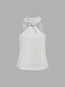 Top corto de tirantes con estampado de lunares lindo y encantador para mujer, para uso casual - Blanco - Ver 1