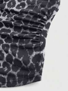 Punk Parte superior con estampado de leopardo y cuello de halter para mujer, escuela - Gris - Ver 3