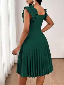 Vestido mini de fiesta con estampado floral y pliegues a la moda para mujer - Verde - Ver 2
