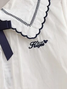 Girls' School Style Long Sleeve Collared Shirt, Autumn - White - View 6