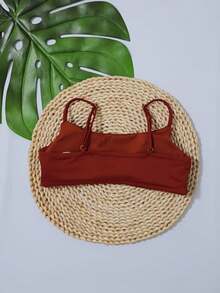 Simple Bikini Top With Thin Straps, Removable Padding, And Separate Adjuster, Polyamide - Terracotta - View 2