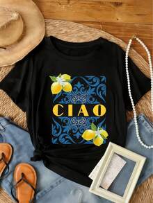 Loose Fit Pure Cotton Round Neck Short Sleeve Tee Ladies Daily Wardrobe Essential - Negro - Ver 2