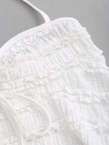 Top de tirantes con cuello halter y pliegues en Y2K - Blanco - Ver 4