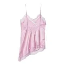 Seelio Nuevo Top de estilo lencería sexy con decoración de encaje, estilo europeo y americano, para mujer, color negro, para verano - Rosa - Ver 2