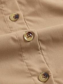 Vestido casual de tirantes con bolsillo y diseño de botones de unicolor para mujer - Camel - Ver 4