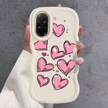 Ốp lưng điện thoại hình trái tim viền lượn sóng Macaron, độc đáo, thời trang, tinh tế, đa năng và sống động, tương thích với Galaxy S22/23/24/S25/A04/05/06/A07/A17/A14/A15/A16/A24/A25/A34, Note 7/8/9/10/11/12/13/14, 9/10/12/13C/14C/A5, Honor X, HW, C53 C55, và - màu đen - Xem 7