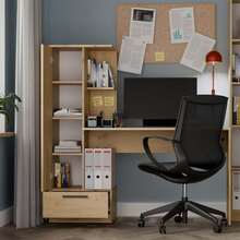 1 Piece All-In-One Desk With Side Storage Unit, With Tall Cabinet, Open Shelves & Bottom Drawer, Spacious Workstation With Ample Storage, Versatile Study & Office Desk, 3 Styles Available For Small Spaces - Study Desk - View 5