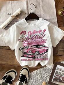 Playera Oversize con Diseño "Speed Sprint" - Estilo Deportivo-Casual, para Uso Diario y Salidas Informales - Blanco - Ver 1