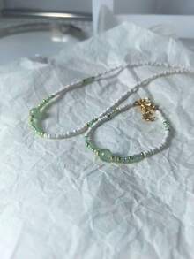 2pcs/Set Bohemian Beaded Necklace & Bracelet Set, Suitable For Daily, Casual, Outing, Beach Vacation Wear, Summer Jewelry Gift For Women - Green - View 3