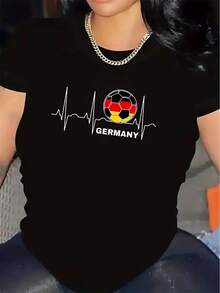 Limited Edition German Football Fan Short Sleeve T-Shirt | Lightweight And Durable Fabric Material, Perfect For Home, Stadium, Or Casual Wear. Features A Heartbeat Design And The Colors Of The German Flag. Comfortable Fit For Everyday Wear. Lightweight Cotton. - 黑色 - 查看 12