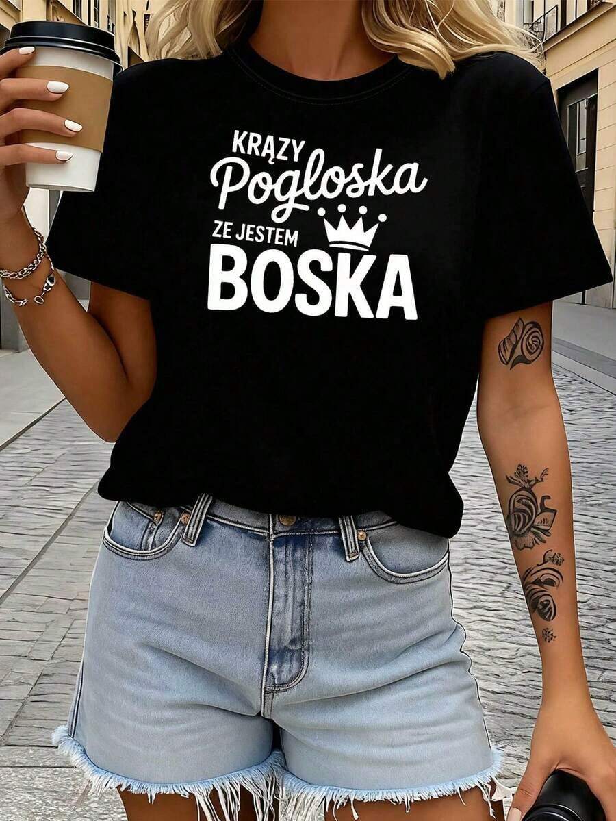 Recomiendo encarecidamente la camiseta de mujer con un diseño audaz que transmite confianza y empoderamiento, perfecta para salidas diarias. Tiene cuello redondo, es lavable a máquina y presenta un estilo vibrante, fácil de combinar. - Negro - Ver 1