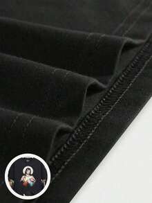 Camiseta Básica de Algodón para Vacaciones|   Estampado de la Divina Misericordia en Algodón de 180g, Blanco/Negro|   Camiseta Básica Unisex para Capas - Negro - Ver 5