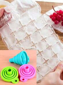 1-10pcs Standard Size Portable Disposable Plastic Ice Making Bags With Funnel Elegant Daily Style Transparent Divided Bag Self-Sealing Closure Ice Cube Mold Kitchen Accessory For Summer Travel Picnic Holiday Essential & Graduation Season - Multicolor - View 12