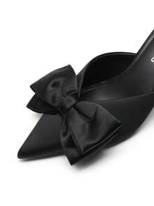 Dream Pairs Women's Pointed Toe High Heel Mules With Double Bow Detail - Black - View 5