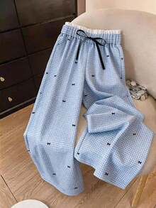 Nuevo conjunto elegante y sexy para mujer para oficina, casual, playa, viaje, fiesta, cumpleaños, concierto, San Valentín, carnaval. Nuevos pantalones anchos de verano para mujer con volantes, lazo y bloque de color a cuadros en azul y blanco, pantalones a cuadros, pantalones de bloque de color, pantalones a cuadros azules y blancos, pantalones con dobladillo con volantes, pantalones con cintura y dobladillo con volantes, pantalones de bloque de color con dobladillo con volantes, pantalones con lazo en las piernas, pantalones de bloque de color con lazo en las piernas - Azul - Ver 7