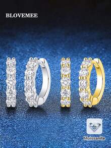 BLOVEMEE 2 chiếc bông tai bạc Sterling 925 Moissanite 3 carat thanh lịch, thích hợp cho trang phục hàng ngày của phụ nữ, tiệc tùng, kỳ nghỉ, ngày lễ tình nhân, Giáng sinh, quà tặng trang sức sinh nhật, bông tai tròn Unisex, quà tặng ngày lễ tình nhân - bông tai - Xem 1