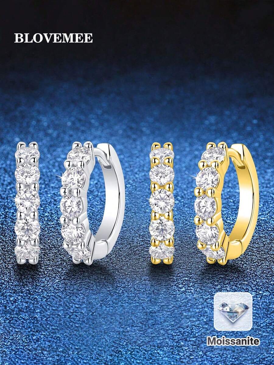 BLOVEMEE 2 chiếc bông tai bạc Sterling 925 Moissanite 3 carat thanh lịch, thích hợp cho trang phục hàng ngày của phụ nữ, tiệc tùng, kỳ nghỉ, ngày lễ tình nhân, Giáng sinh, quà tặng trang sức sinh nhật, bông tai tròn Unisex, quà tặng ngày lễ tình nhân - bông tai - Xem 1