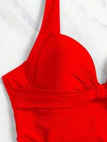 Swim Mujeres elegante traje de baño de una pieza de unicolor con copas acolchadas con realce - Rojo - Ver 10