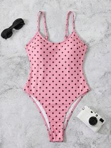 Women's Polka Dot Spaghetti Strap One-Piece Swimsuit, Suitable For Beach Vacation, Pool Party, Beach Party - Multicolor - View 3