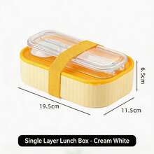 niceforyou 650ml Double-Layer Microwave Bento Box With Lid, PP Material, Macaron Cream Style, Yellow & White Color, With Shoulder Strap And Built-In Utensils, Transparent Window, Leak-Proof And Easy To Clean, Suitable For Office, Student Meal Prep And Outdoor Picnic - Multicolor - View 13