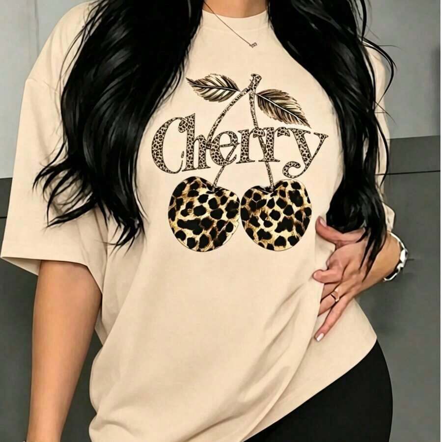 Camiseta casual estampada para mujer, manga corta y cuello redondo, moda urbana local para primavera/verano. - Camiseta unisex de manga corta y cuello redondo, estilo vintage urbano, 100% algodón puro. - Albaricoque - Ver 1