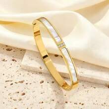 Set Perhiasan Wanita 5pcs/1pc Gelang Rhinestone Elegan Motif Daun Semanggi & Bunga Baby's Breath, Set Perhiasan Wanita - Emas - View 10