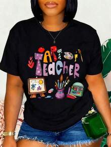 Women's 2026 Art Teacher T-Shirt - Creative Arts And Crafts Design With Brushes, Palette, Easel, And School Supplies - Perfect Gift For Educators And Art Teachers - 黑色 - 查看 7
