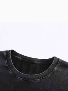 Camiseta de manga corta con cuello redondo, estampado de cara sonriente vintage, teñido anudado, casual, nueva para el verano - Blusa versátil y elegante personalizada para mujeres en color negro,Playeras de Mujer Vintage Lavado Estampado Gráfico Verano Cómoda - Negro - Ver 3