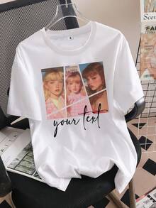 Camiseta Retro Personalizada con Foto/Tipo de Letra, Regalos Personalizados para Todas las Estaciones, Ropa Casual Elegante y Cómoda - Blanco - Ver 6