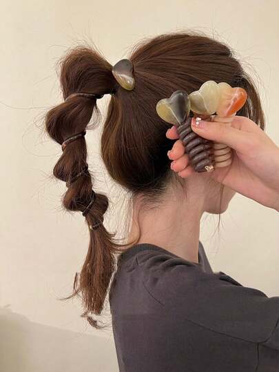 1/4pcs Sweet Minimalist Scrunchie Hair Ties, Heart Shaped Hair Accessories, Elastic Durable Everyday Commute Fashion Hair Decor For Women