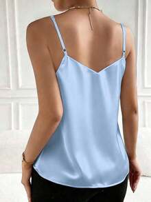 Camiseta de tirantes de unicolor, de estilo minimalista y casual para mujer - Azul - Ver 2