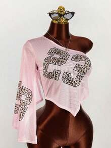 Top sin mangas de estilo callejero para mujer con hombros de malla y recortes, transparente y sexy - Multicolor - Ver 4