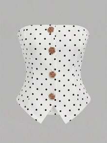 Top de tirantes elegante con decoración de botones florales para mujer, verano - Blanco 2 - Ver 4