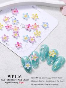 20個混色漸層5瓣夏威夷花樹脂美甲飾品，3D熱帶夏季海灘主題美甲裝飾，適用於美甲沙龍和居家DIY美甲配件 - 彩色 - 查看 9
