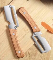 2-In-1 Multifunctional Peeler, Kitchen Multi-Function Stainless Steel Thickened Fruit Peeler Knife, 2 In 1 Multi-Functional Vegetable Peeler For Kitchen With Bottle Opener, And Wooden Handle Stainless Steel Blade Kitchen Tool For Sugar Cane Potato Fruit Pineapple Pumpkin Papaya Carrot Veggie Peeler - Multicolor - View 3