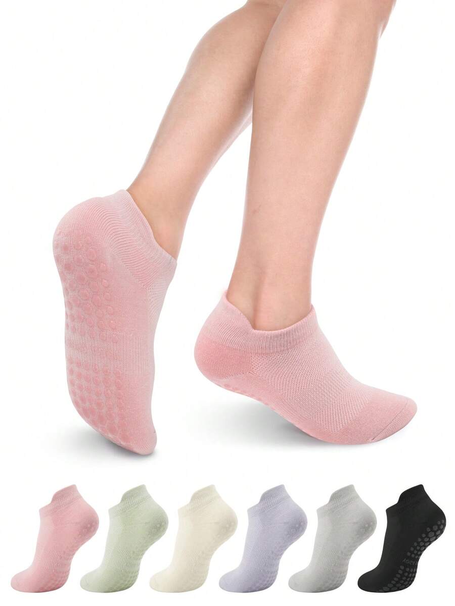 4 paires de chaussettes de yoga de couleur unie pour femmes, chaussettes de danse courtes, chaussettes de sport, de ballet et de pilates antidérapantes - Multicolore - Voir 1