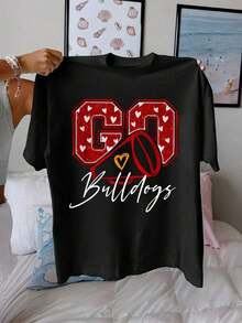 Go Cheer Name 100% Cotton T-Shirt, Sports Gift For Men, Women And Children, Round Neck, Printed, Short Sleeve, Casual For Daily Use, Excellent Gifts For Friends And Family, 100% Cotton T-Shirts With A Youthful And Modern Design, Suitable For Spring, Summer And Autumn. - 黑色 - 查看 6