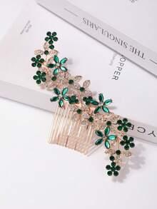 1pc Women's Luxury Rhinestone Flower Hairpin Hair Accessory,Combs,Side Comb - Green - View 4