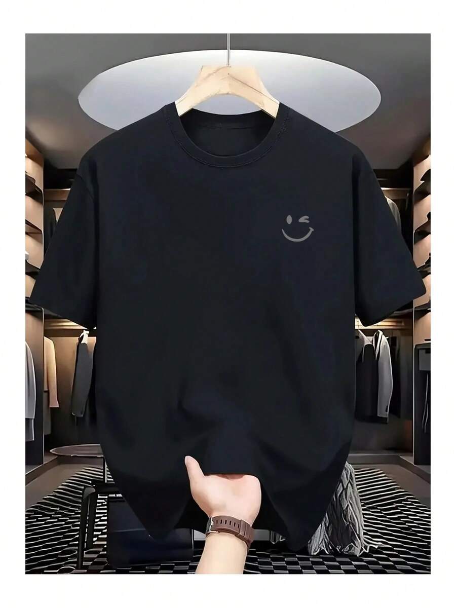 Black Short-Sleeved T-Shirt With Print, Unisex For Women/Men, Loose And Comfortable. - Back - View 1