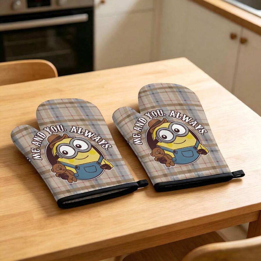 Găng tay lò nướng hình Minions Bob & Teddy "Me And You Always", găng tay nhà bếp chịu nhiệt dùng cho lò nướng, lò vi sóng, nồi hấp, chảo nóng, bảo vệ tay khỏi đồ dùng nấu nướng nóng. - Màu hỗn hợp - Xem 1