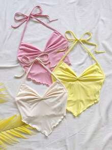 Nuevo atuendo casual de primavera/verano para vacaciones, boda en la playa, invitado de boda, graduación, brunch, Día de San Patricio, Spring Break, Pascua, festival de música, elegante, bohemio, tropical, top con atar en el cuello para fiesta - Multicolor - Ver 5