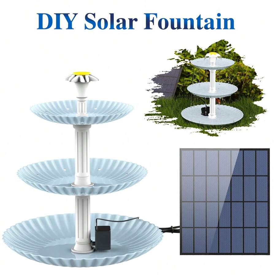 3-Tier Solar Bird Bath Fountain, Multi-Functional Bird Feeder & Water Feature Combo, Garden Stuff,Fuente De Agua Para Jardín,Outdoor Water Fountain,Solar Water Fountain Outdoor,Gardening Supplies,Fuente De Agua Para Jardín - 淺藍色 - 查看 1