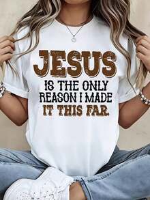 Camiseta de Cuello Redondo para Mujer con Estampado 'Jesús Es La Única Razón Por La Que Llegué Hasta Aquí', Manga Corta, Ropa Casual para Uso Diario, Iglesia y Atuendos Religiosos - Blanco - Ver 6